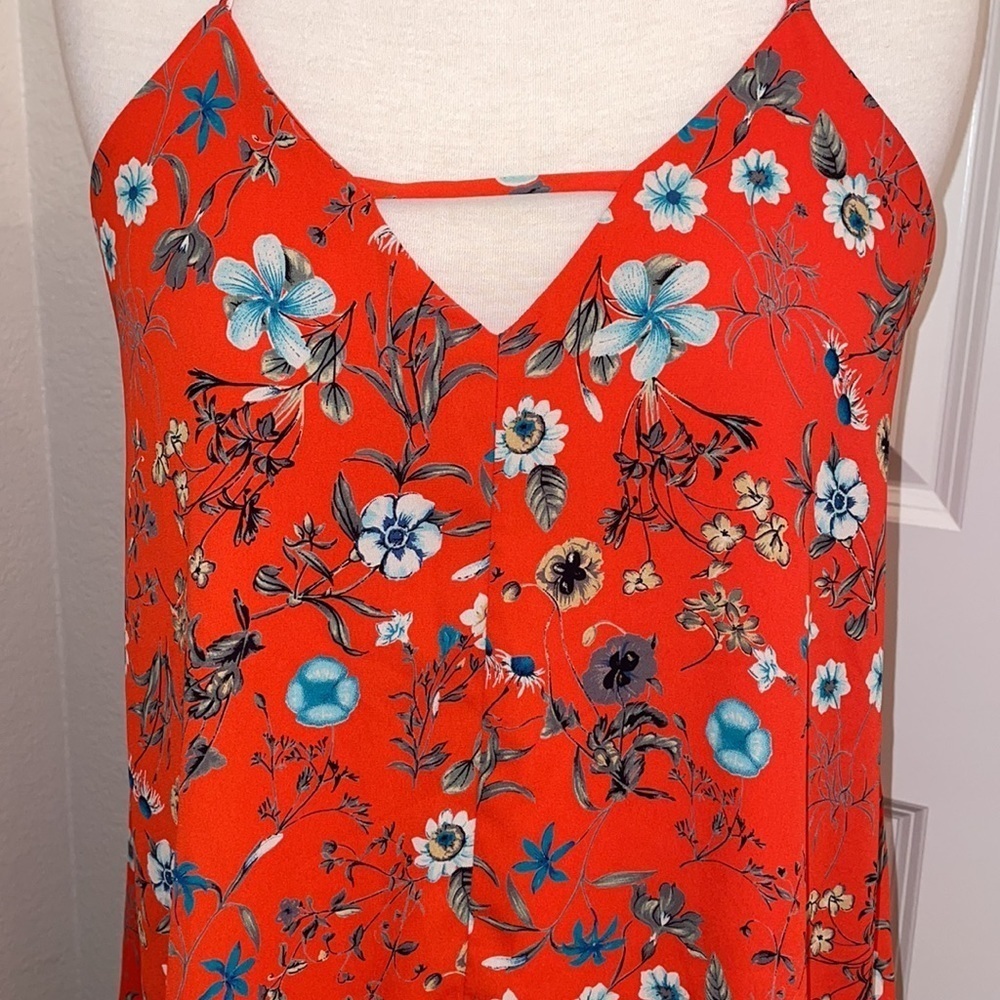BLUE RAIN a-line orange floral keyhole cut string tank top women’s size medium - Picture 3 of 8